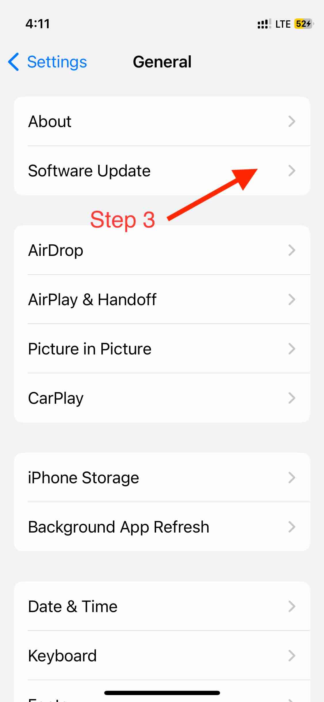 Step 3 - Tap on Software Update