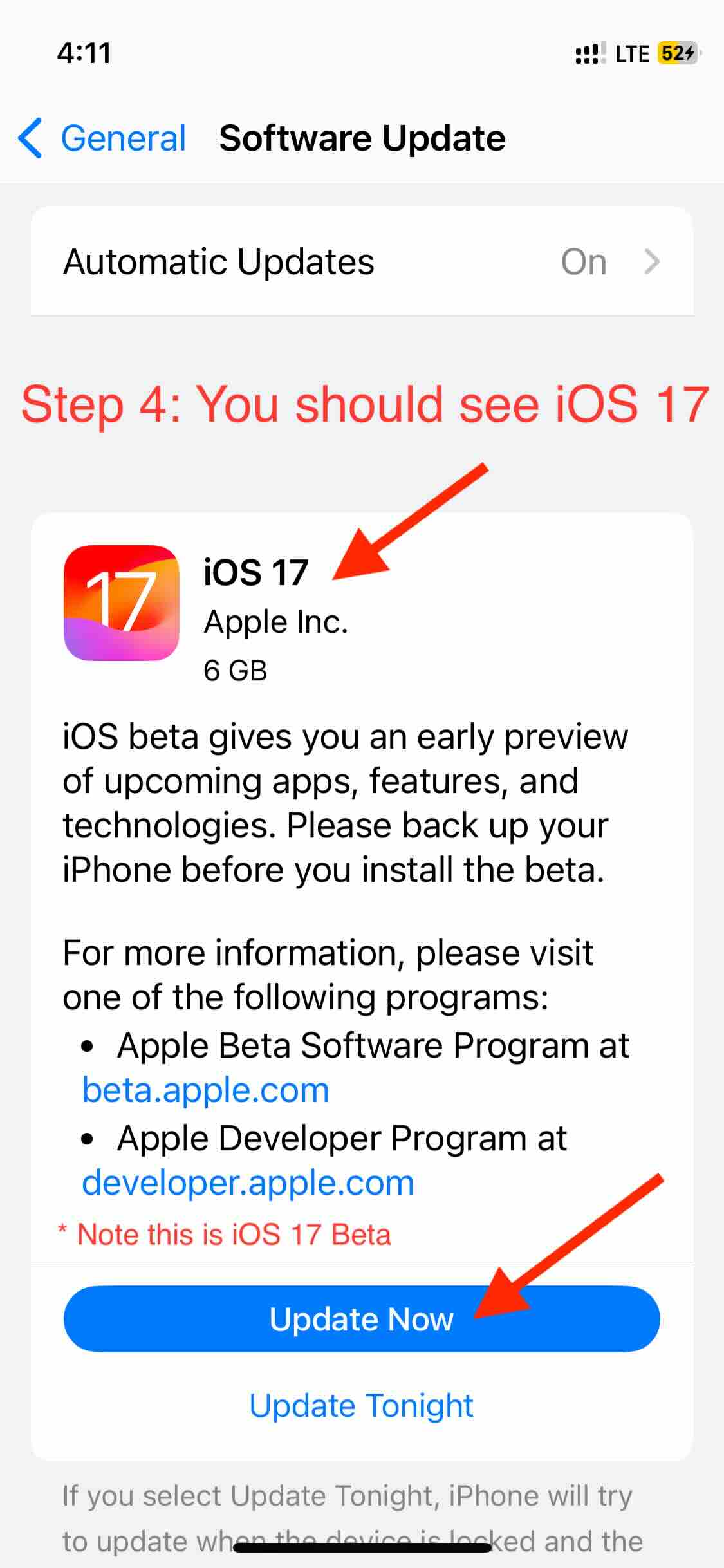 Step 4 - You should see iOS 17 Available for download