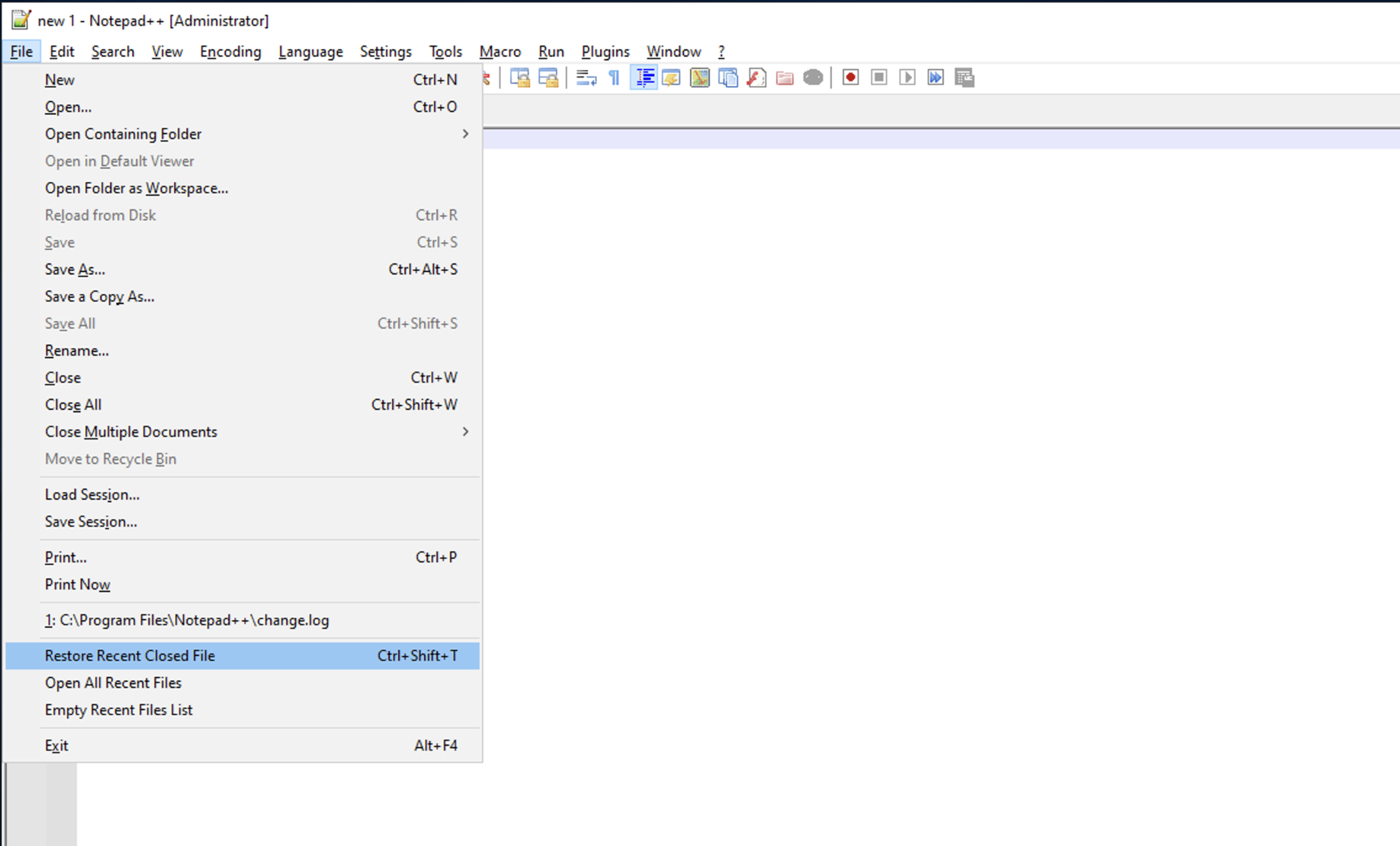 Notepad++ Restore Recent Closed File