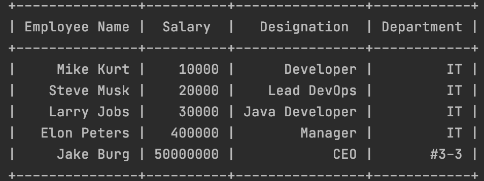 Monastery core Melodramatic Display Output in Java Console as a Table | Code2care