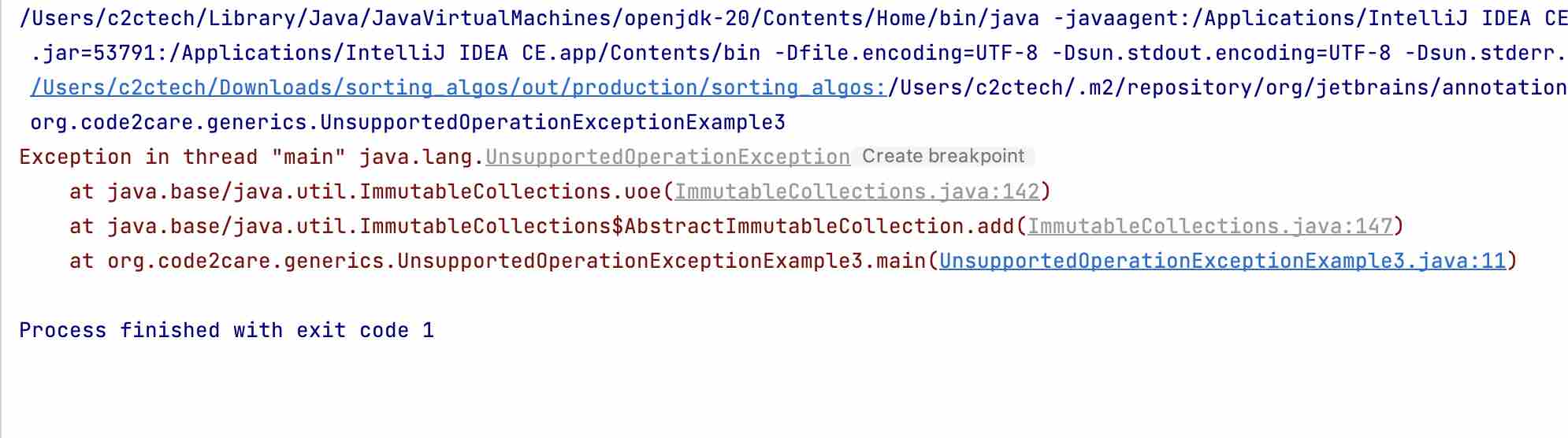 java.lang.UnsupportedOperationException
