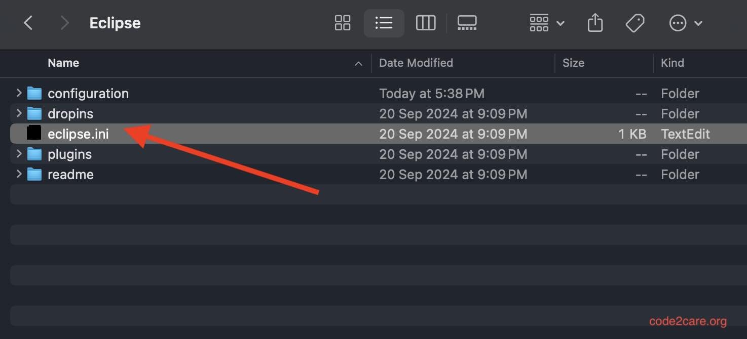 Locating eclipse.ini file in Eclipse on macOS | Code2care