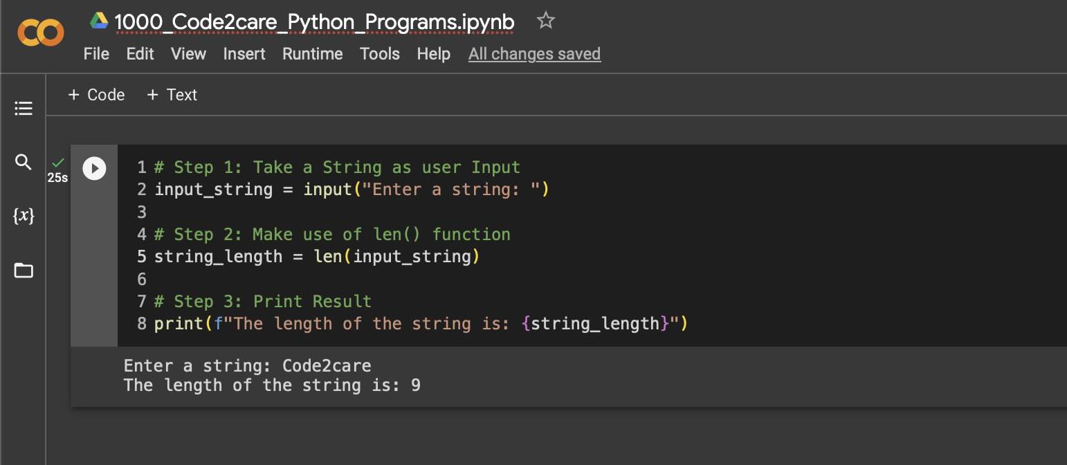 42: Take a string as input and print its length. [1000+ Python Programs ...