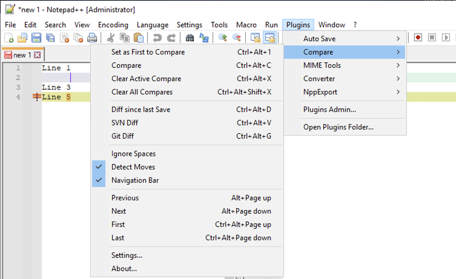 Notepad++ Compare Options