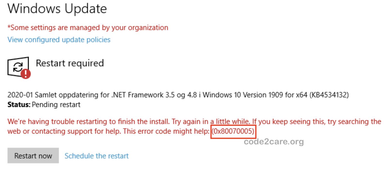 Fix Windows Update Install Error 0x80070005 - Code2care
