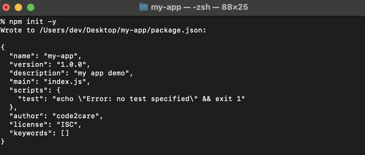 npm command to create package.json | Code2care