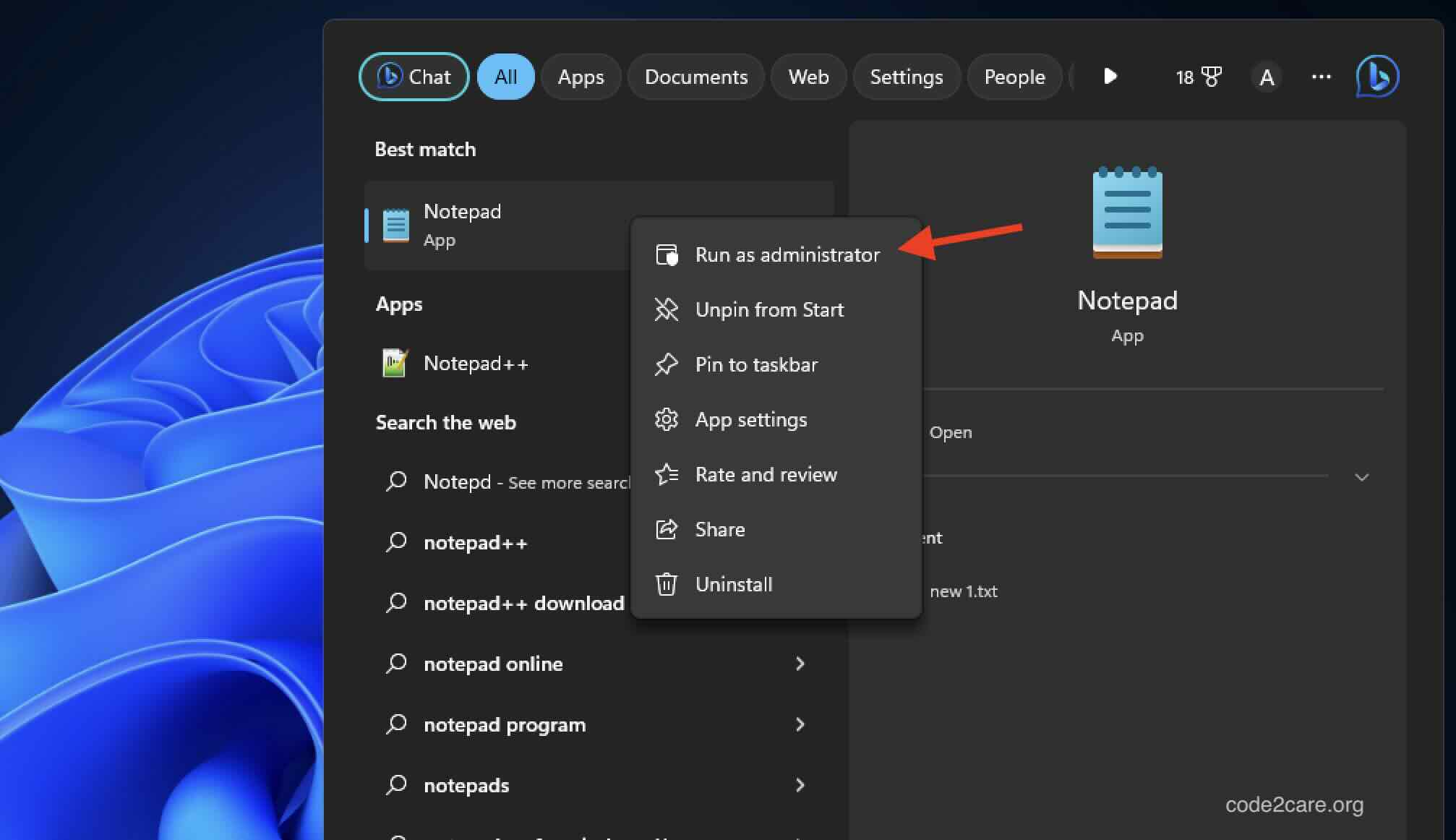 How to Open Notepad as Administrator on Windows 11 | Code2care