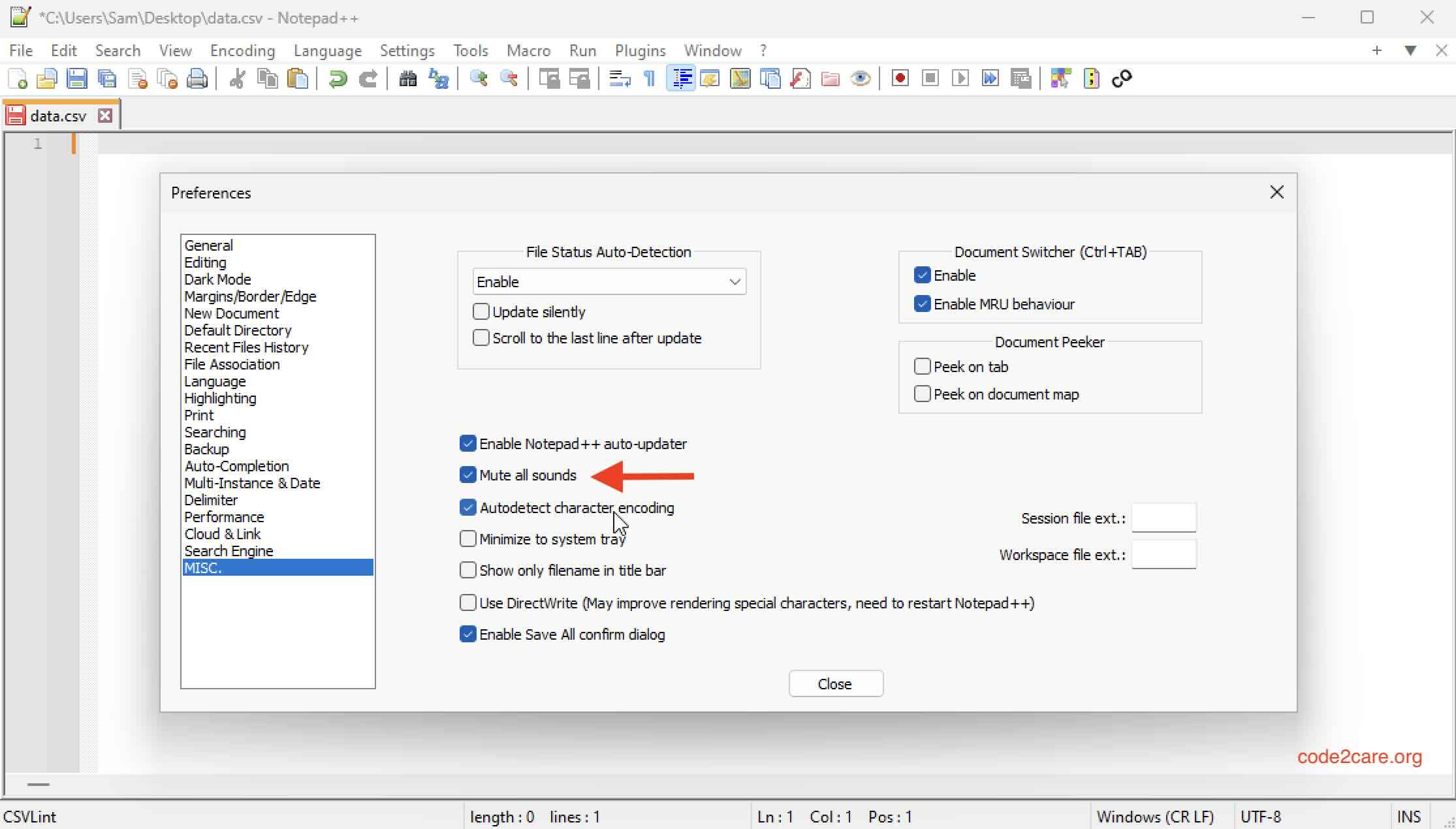 How to Mute All Sounds on Notepad++ on Windows | Code2care